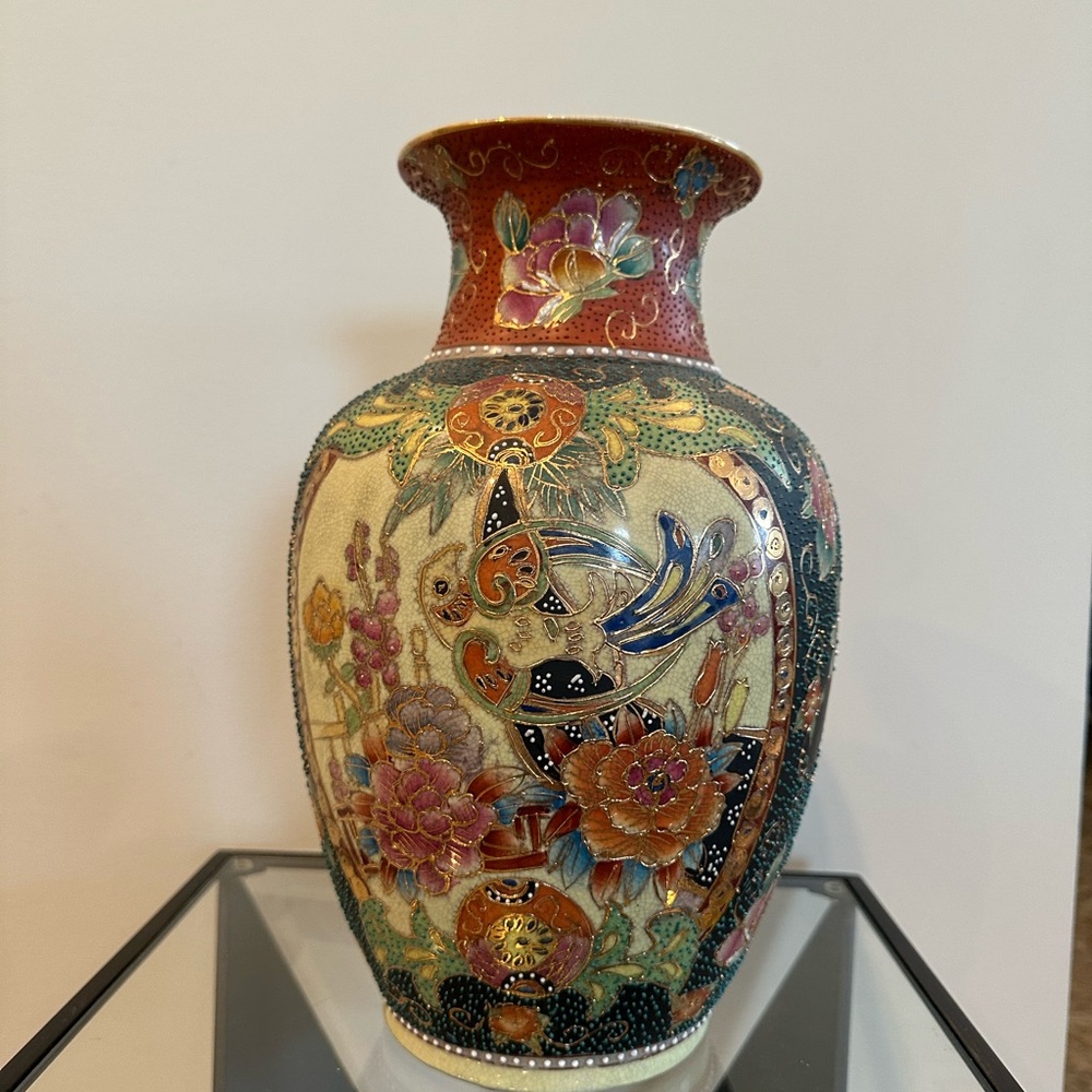 Antique Colorful Floral Vase